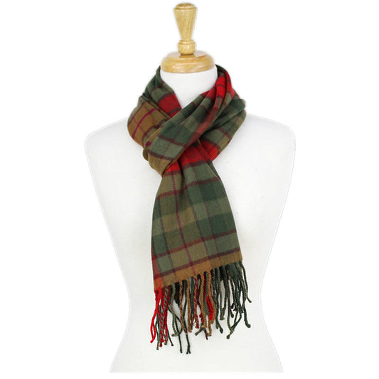 Checkers Cashmere Feel Scarf -Olive/brn/red CM54-1