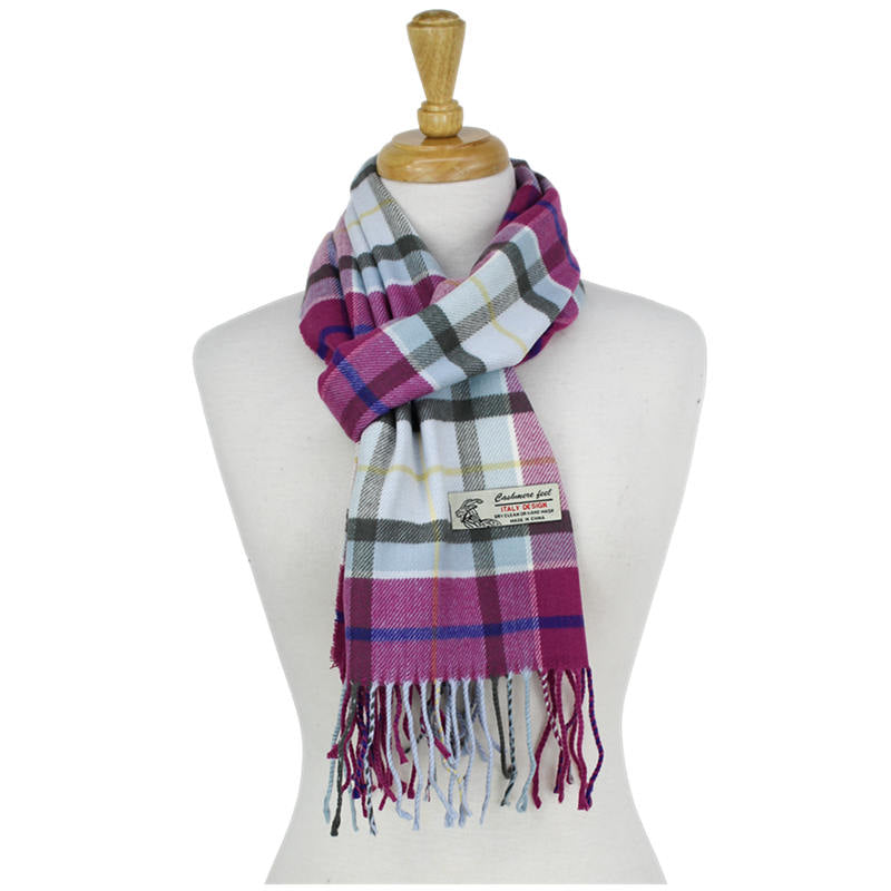 Plaid Cashmere Feel Scarf -Burgundy/L.blue CM55