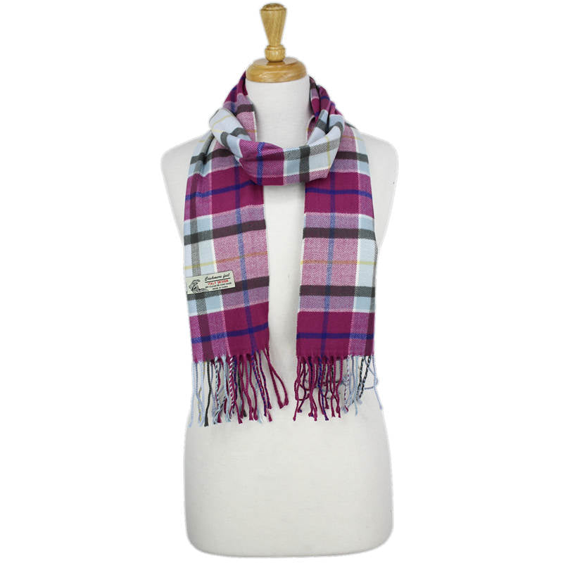 Plaid Cashmere Feel Scarf -Burgundy/L.blue CM55