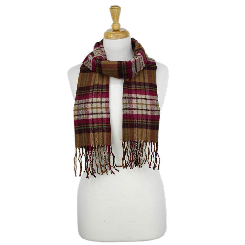 Plaid Cashmere Feel Scarf -Brown/burgundy CM56