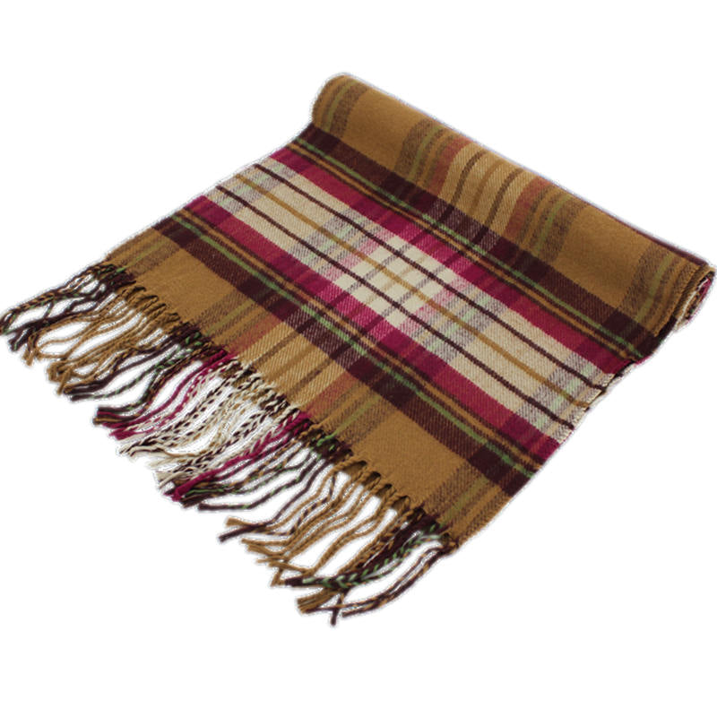 Plaid Cashmere Feel Scarf -Brown/burgundy CM56