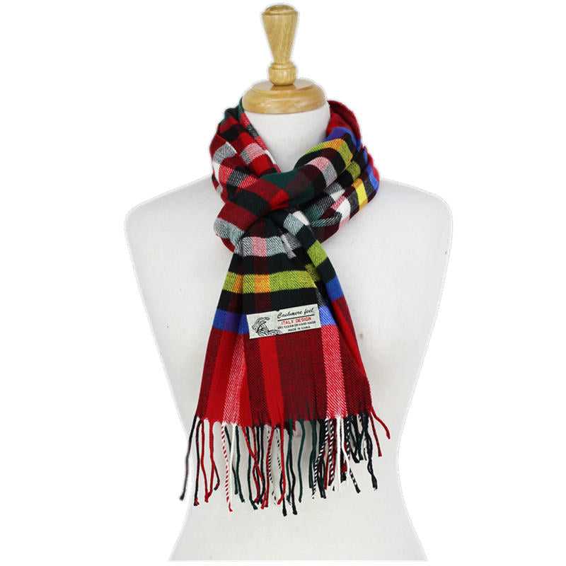 Plaid Cashmere Feel Scarf -Red/green CM57