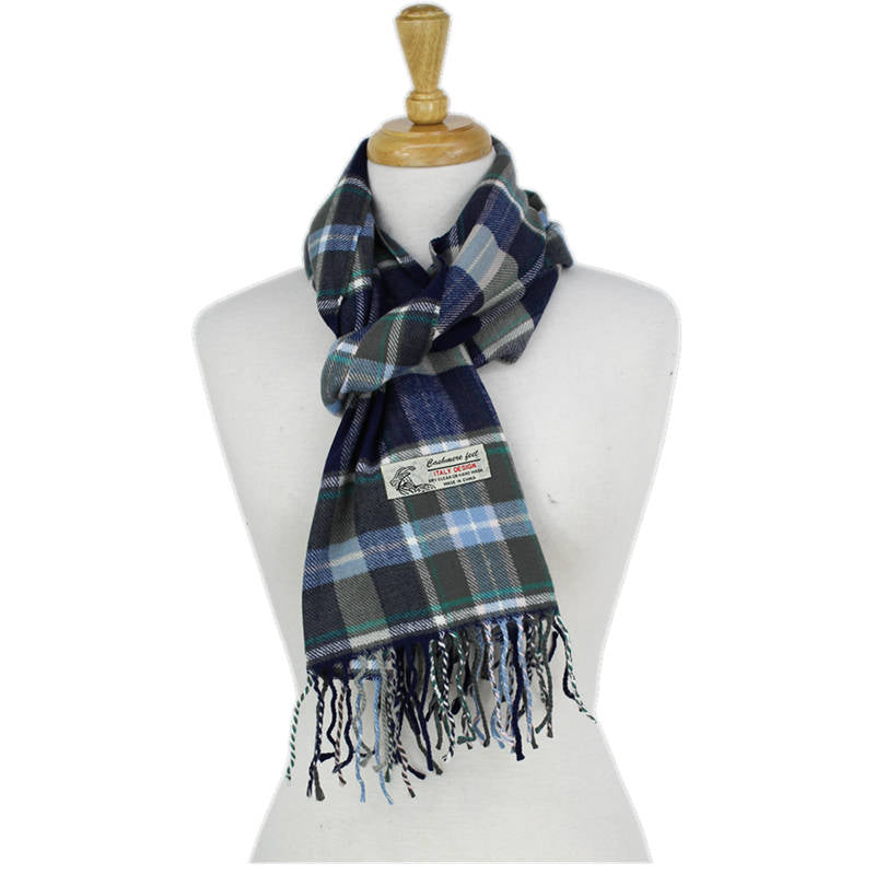 Plaid Cashmere Feel Scarf -Navy/olive/blue CM58