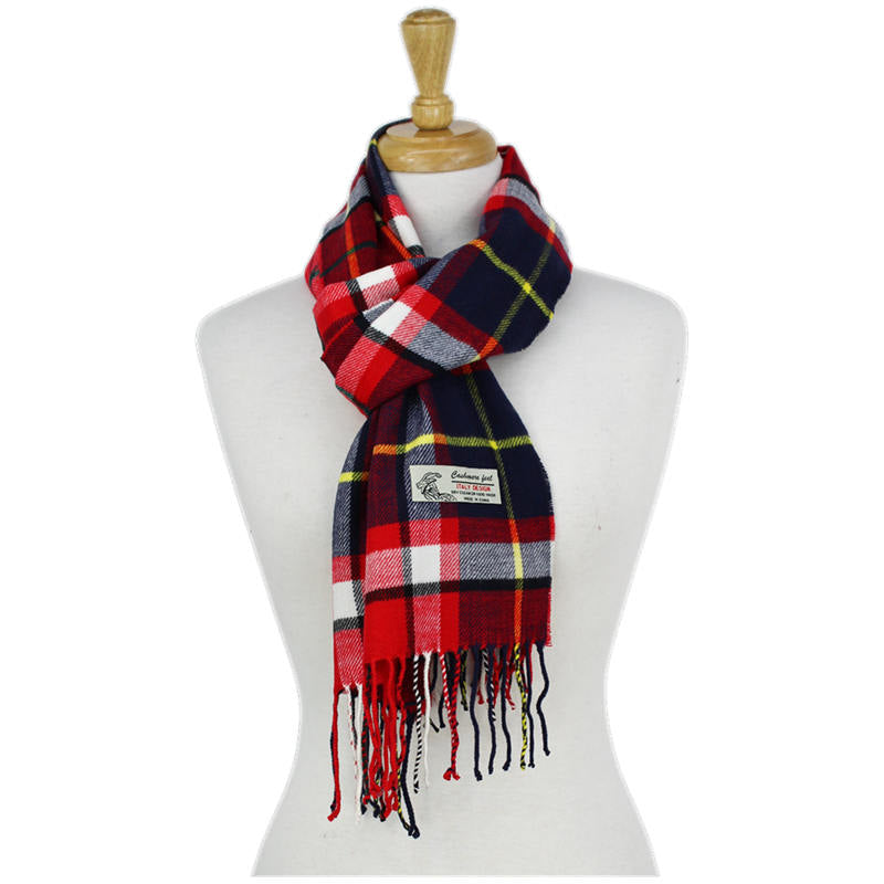 Plaid Cashmere Feel Scarf -Red/navy/wht CM59