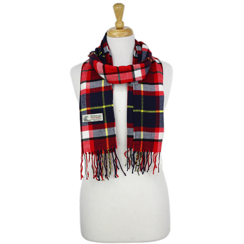 Plaid Cashmere Feel Scarf -Red/navy/wht CM59