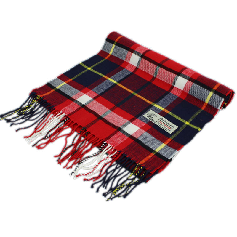 Plaid Cashmere Feel Scarf -Red/navy/wht CM59