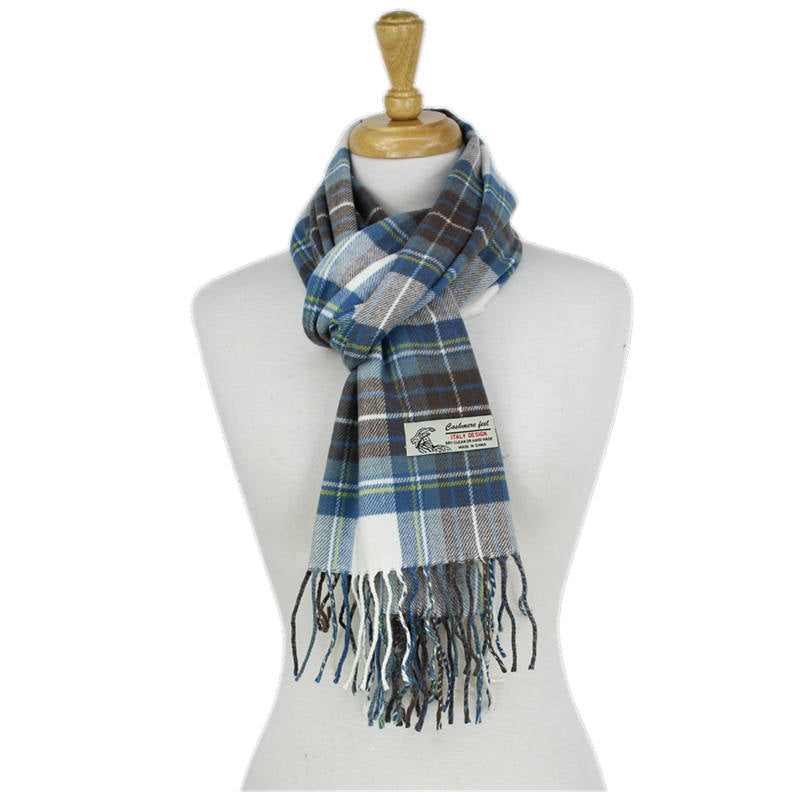 Plaid Cashmere Feel Scarf -Blue/wht/brn CM60