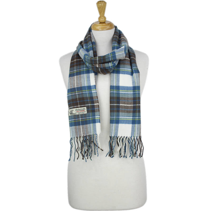 Plaid Cashmere Feel Scarf -Blue/wht/brn CM60