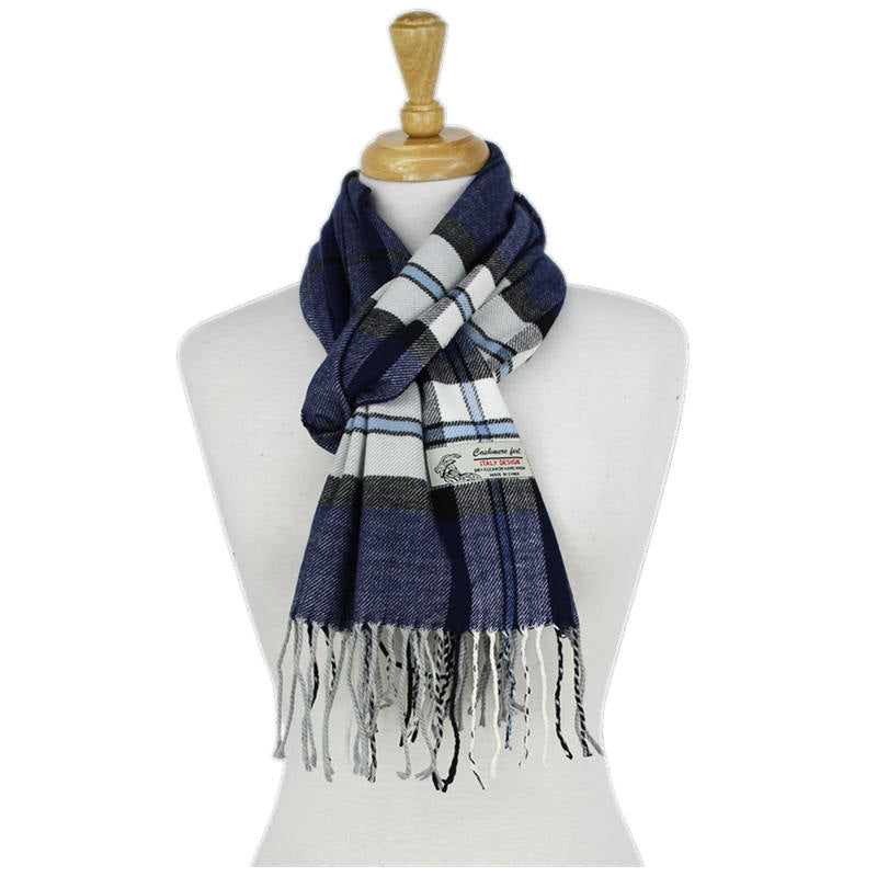 Plaid Cashmere Feel Scarf -Navy CM61