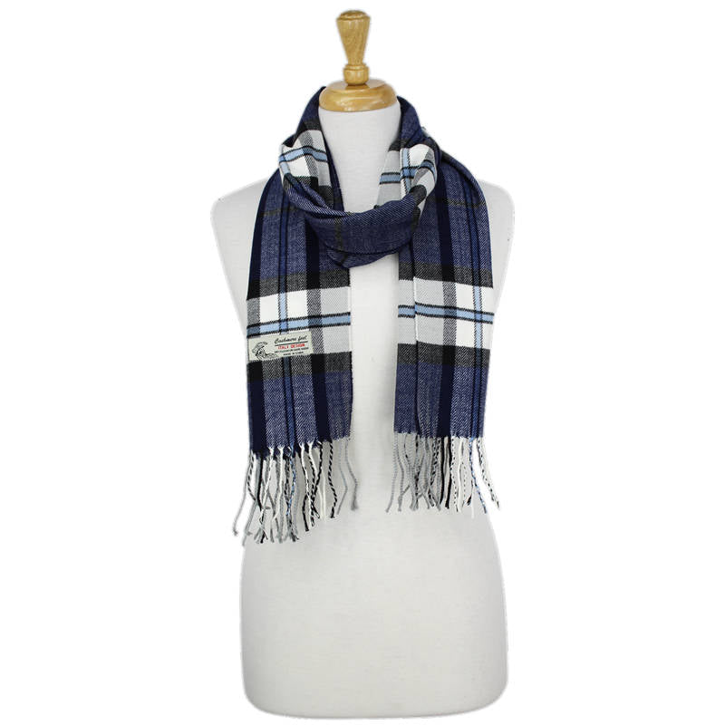 Plaid Cashmere Feel Scarf -Navy CM61