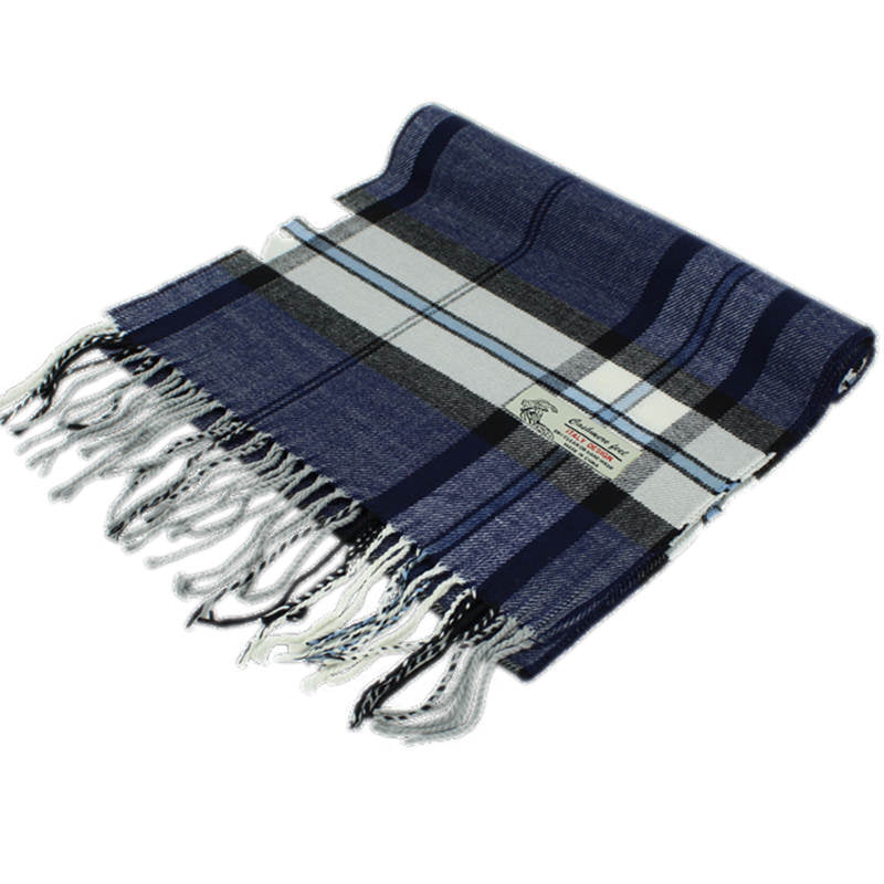 Plaid Cashmere Feel Scarf -Navy CM61