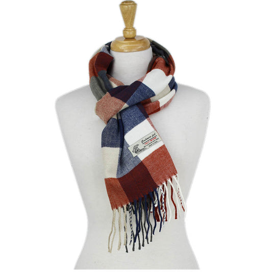 Checkers Cashmere Feel Scarf -Rust/navy/olive/beige CM62