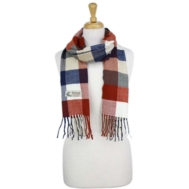 Checkers Cashmere Feel Scarf -Rust/navy/olive/beige CM62