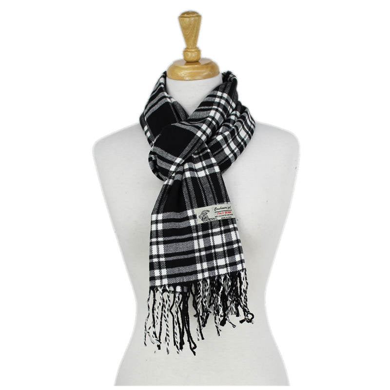 Plaid Cashmere Feel Scarf -Black/wht CM63