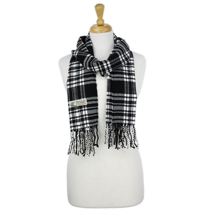 Plaid Cashmere Feel Scarf -Black/wht CM63