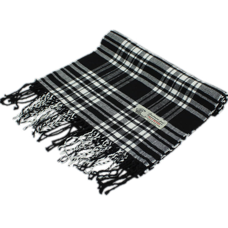 Plaid Cashmere Feel Scarf -Black/wht CM63