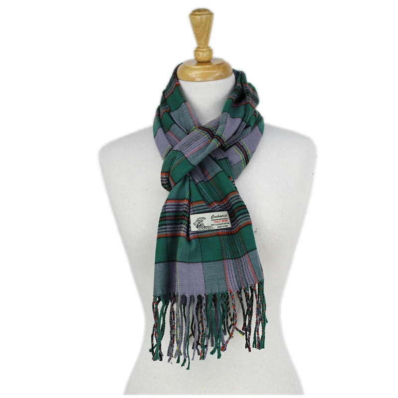 Plaid Cashmere Feel Scarf -Green/grey CM64