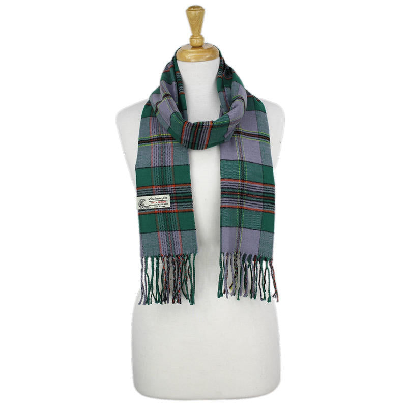 Plaid Cashmere Feel Scarf -Green/grey CM64