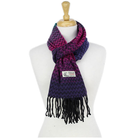 Shevron Cashmere Feel Scarf -Multi Navy/pink/green CM65-1