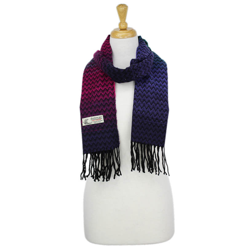 Shevron Cashmere Feel Scarf -Multi Navy/pink/green CM65-1