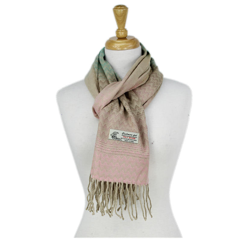 Shevron Cashmere Feel Scarf -Multi Pink/beige/mint CM65-2