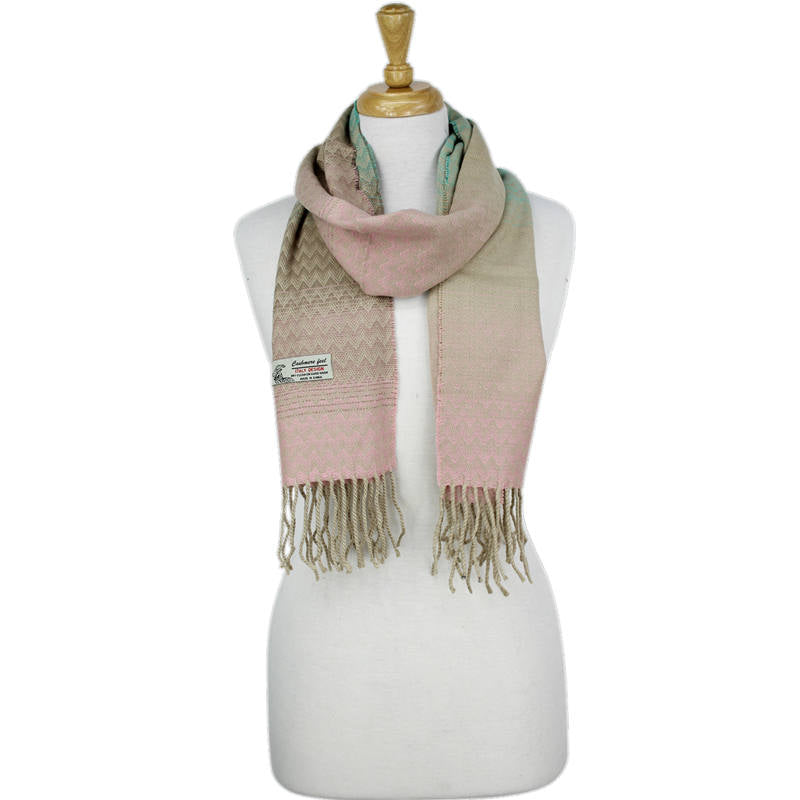 Shevron Cashmere Feel Scarf -Multi Pink/beige/mint CM65-2