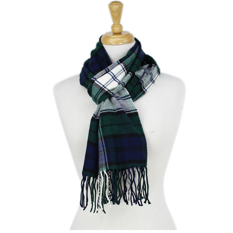 Plaid Cashmere Feel Scarf -Navy/green CM66