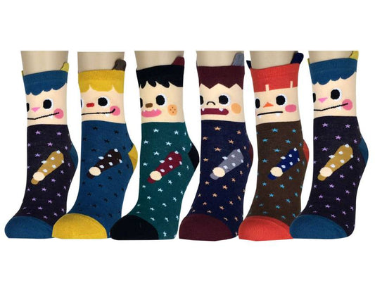 6 pairs Women's Cute Art Cartoon Colorful Casual Crew Catton Socks #76107