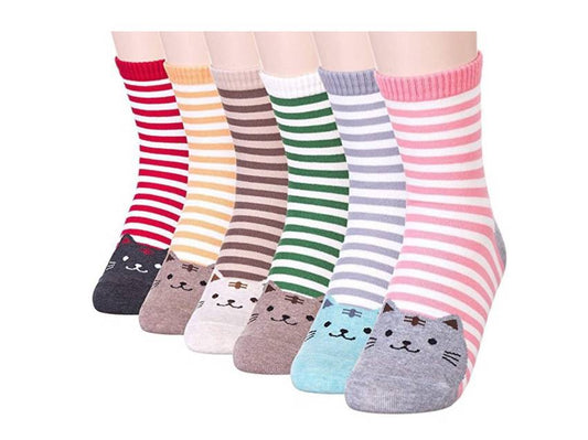 6 pairs Women's Cute Art Cartoon Colorful Casual Crew Catton Socks #76109