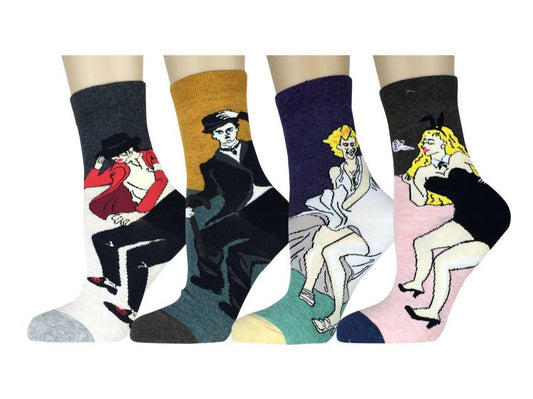 4 pairs Women's Cute Art Cartoon Colorful Casual Crew Catton Socks #76142A