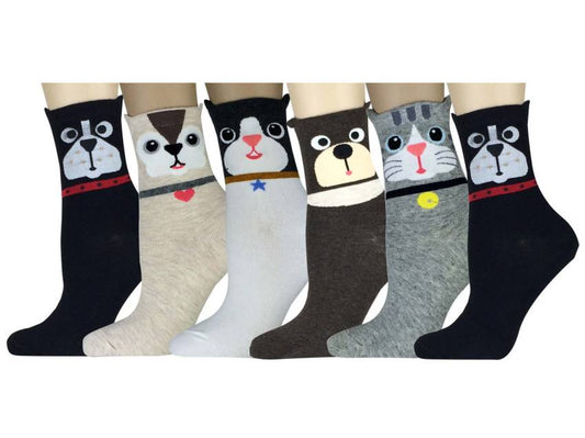 6 pairs Women's Cute Art Cartoon Colorful Casual Crew Catton Socks #76181