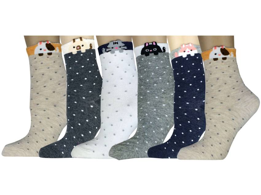 6 pairs Women's Cute Art Cartoon Colorful Casual Crew Catton Socks #76183