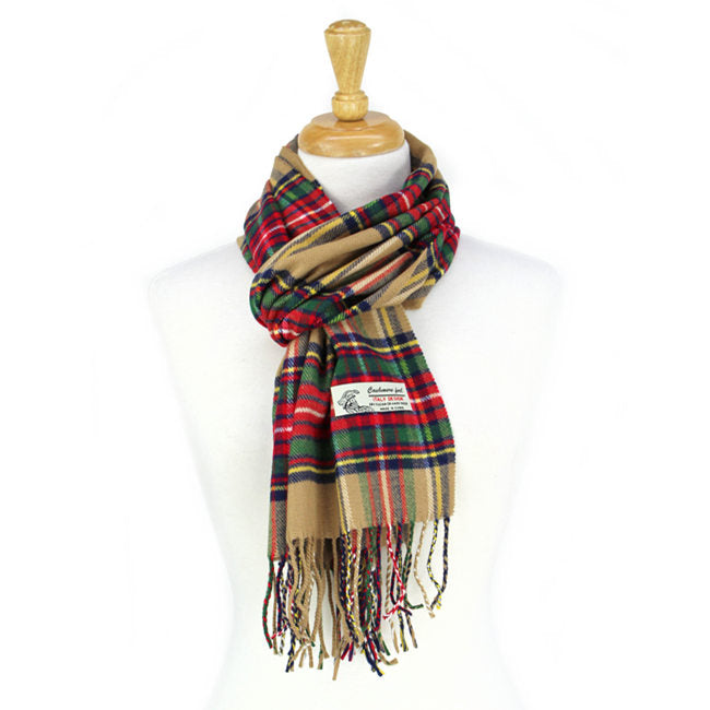 Plaid Cashmere Feel Scarf -Camel CM28-2