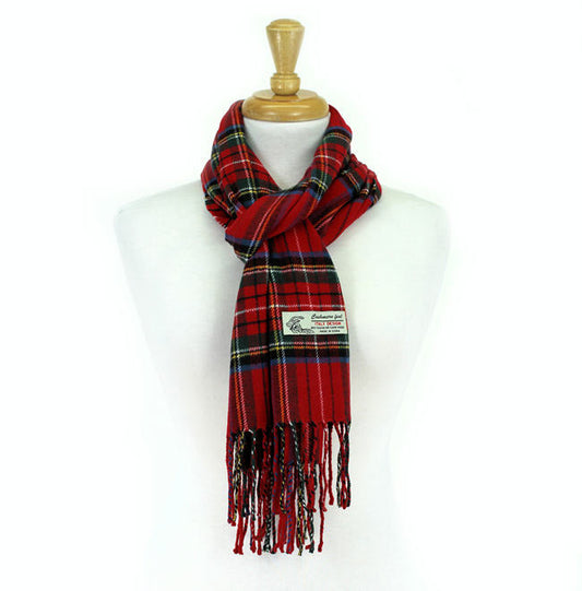 Plaid Cashmere Feel Scarf -Red CM28-4