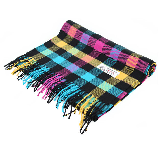 Small Checkers Cashmere Feel Scarf -Multi Blue CM03-4