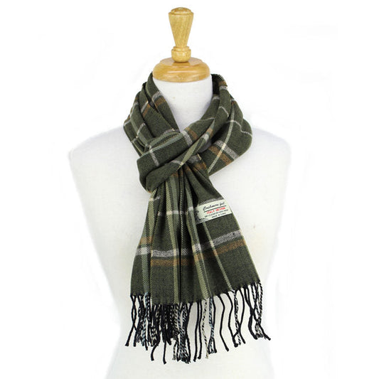 Plaid Cashmere Feel Scarf -Olive CM17-2