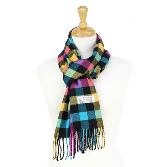 Small Checkers Cashmere Feel Scarf -Multi Blue CM03-4