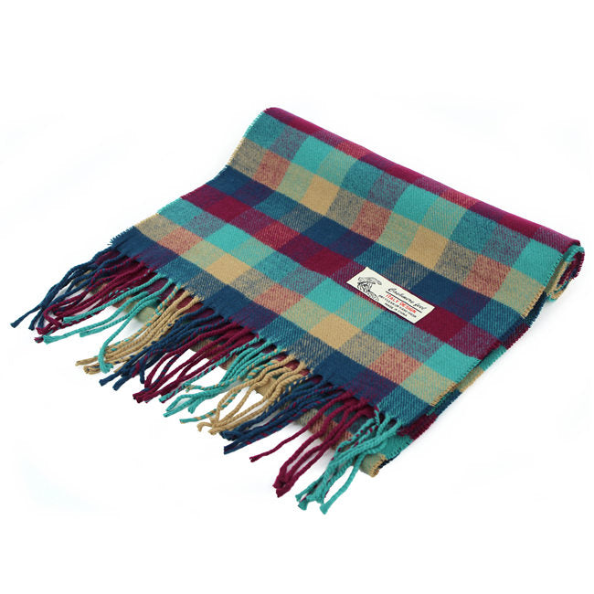 Small Checkers Cashmere Feel Scarf -Multi Blue CM03-2