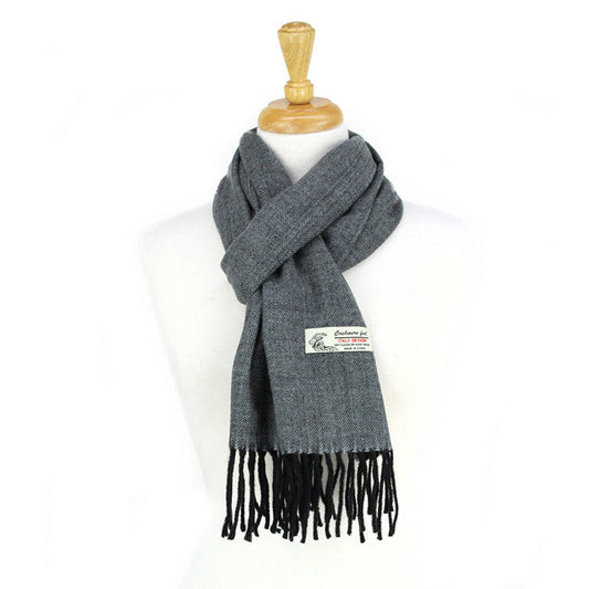 Herringbone Cashmere Feel Scarf -Mid Grey CM04-5