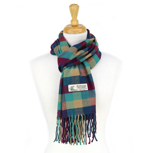 Small Checkers Cashmere Feel Scarf -Multi Blue CM03-2