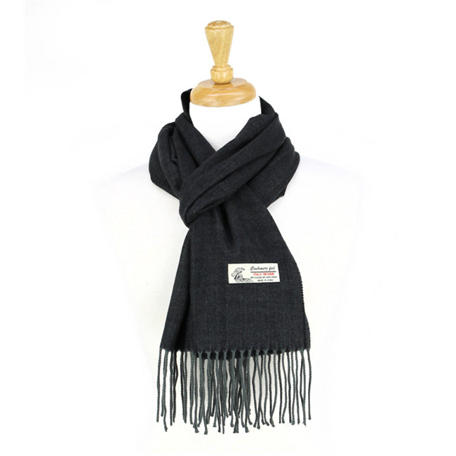 Herringbone Cashmere Feel Scarf -Black Grey CM04-7