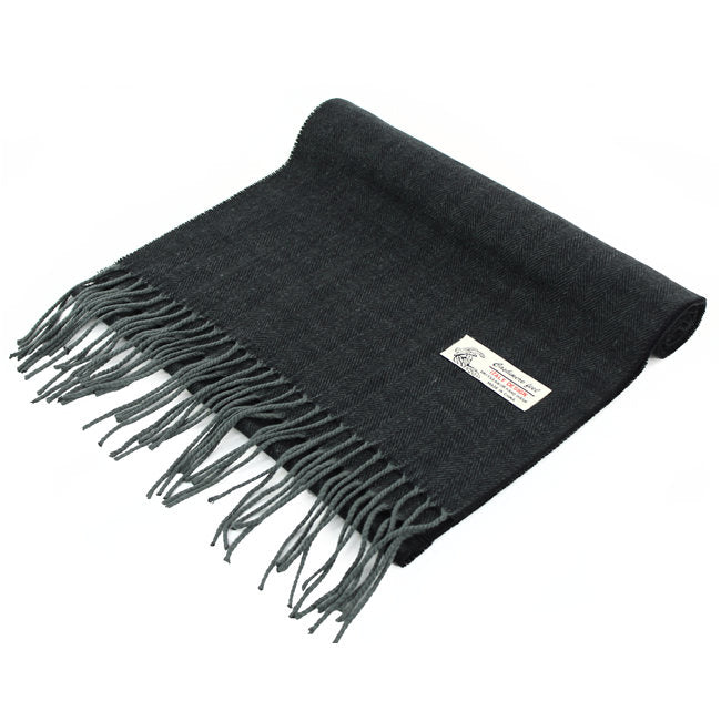 Herringbone Cashmere Feel Scarf -Black Grey CM04-7