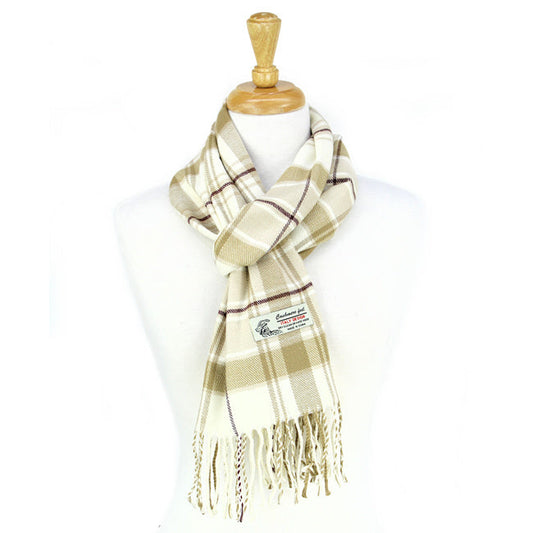 Plaid Cashmere Feel Scarf -Beige CM10-3