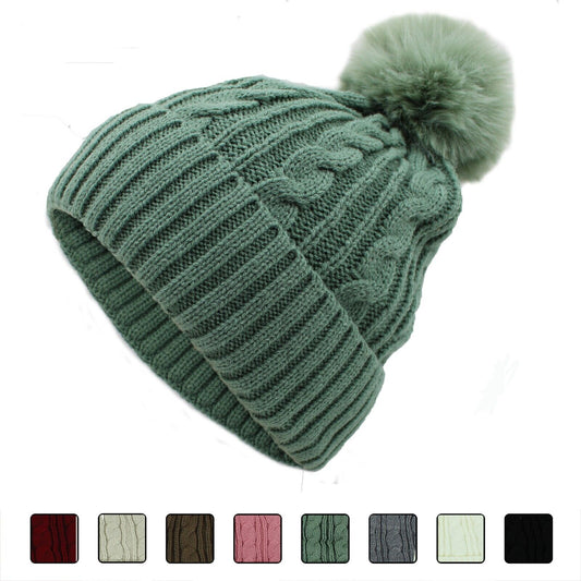 Women PomPom Beanies Hat, Winter Hats, Cold Weather Warm Knit 3738