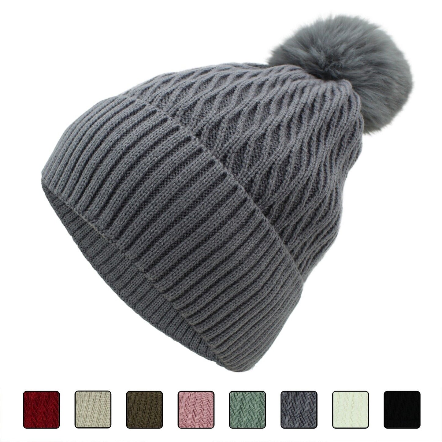 Women PomPom Beanies Hat, Winter Hats, Cold Weather Warm Knit 3736