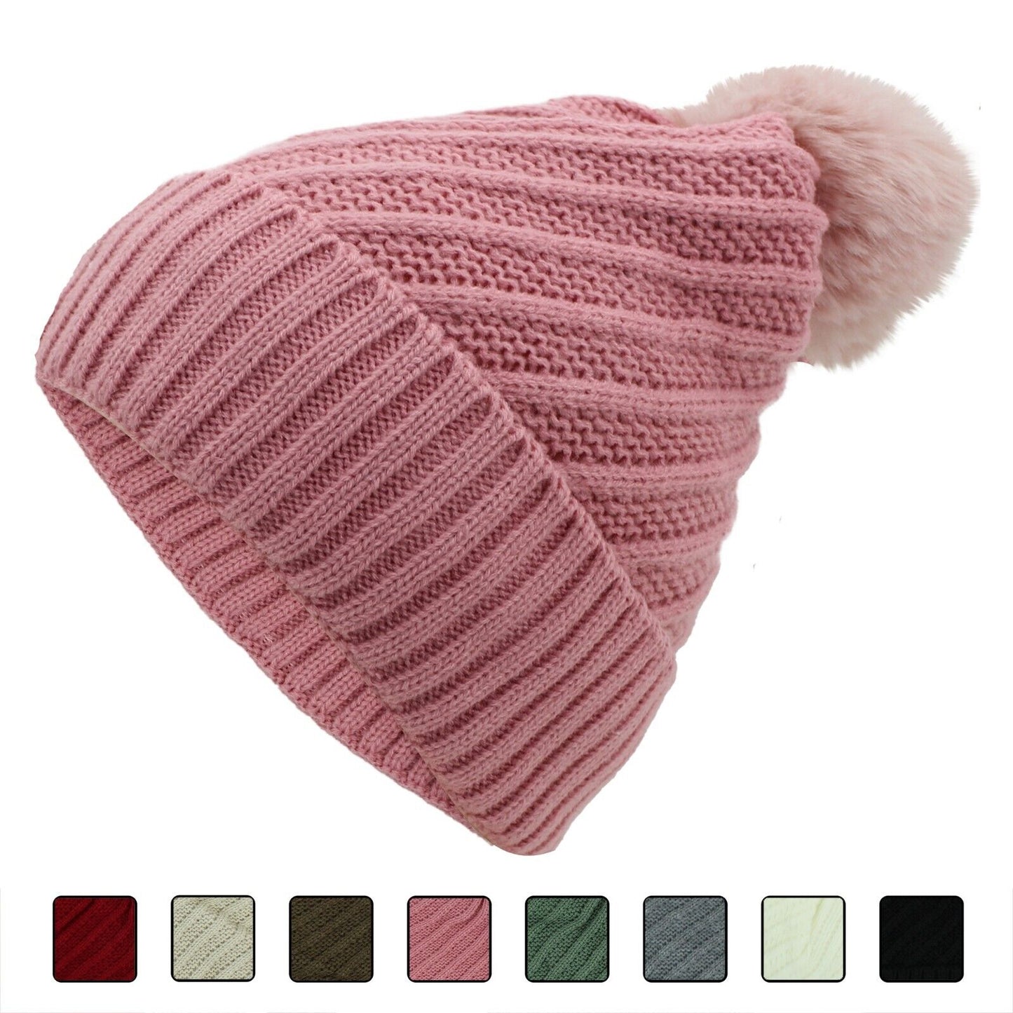 Women PomPom Beanies Hat, Winter Hats, Cold Weather Warm Knit 3739