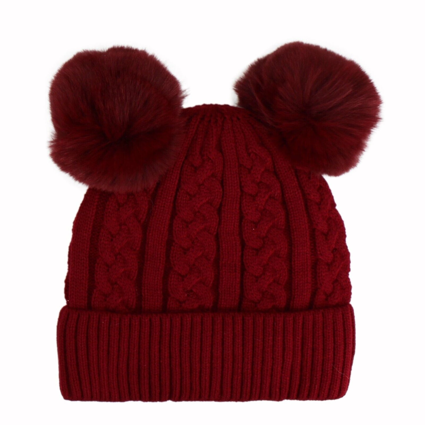 Women Beanies with Double PomPom, Winter Hats, Cold Weather Warm Knit 3742