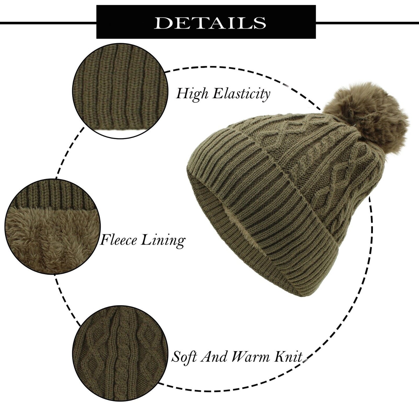 Women PomPom Beanies Hat, Winter Hats, Cold Weather Warm Knit 3737