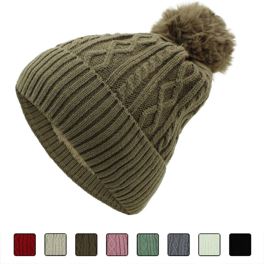 Women PomPom Beanies Hat, Winter Hats, Cold Weather Warm Knit 3737