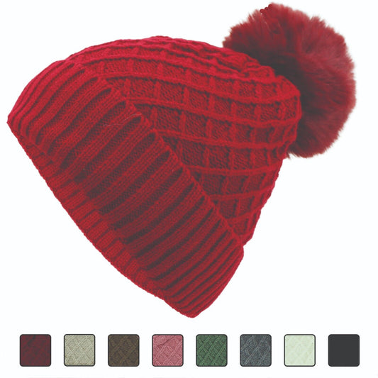 Women PomPom Beanies Hat, Winter Hats, Cold Weather Warm Knit 3740